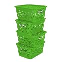 Cutting EDGE Plastic Turkish Storage Basket with Lid,Small,Green (Set of 4)