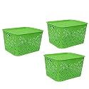 Cutting EDGE Plastic Turkish Storage Basket with Lid,Large,Green (Set of 3)