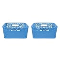 Cutting EDGE Plastic Turkish Storage Basket, Medium, Blue (Set of 2)