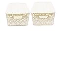 Cutting EDGE Plastic Turkish Storage Basket with Lid,Medium,White(Set of 2)