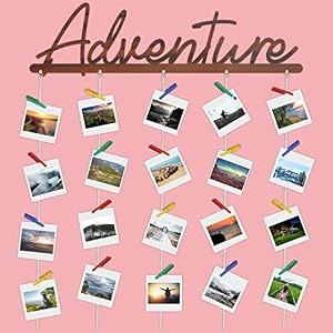 cvanu adventure mdf cutout photo display wall hanging with clips amp rope for decorative item size30inch x 24inch_c37