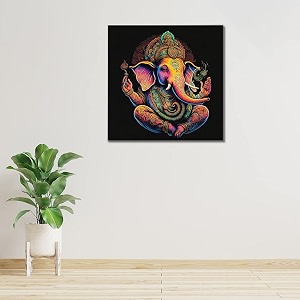 cvanu lord ganesh canvas painting with frame for wall art decoration 12x12inch 202305-171