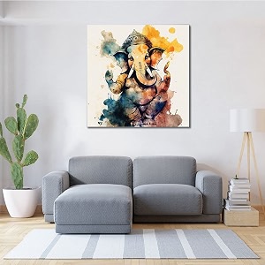 cvanu lord ganesh canvas painting with frame for wall art decoration 24x24inch 202305-169