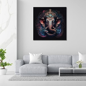 cvanu lord ganesh canvas painting with frame for wall art decoration 18x18inch 202305-170