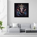 CVANU Lord Ganesh Canvas Painting with Frame for Wall Art Decoration (18x18inch) 202305-170