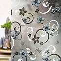 CVANU Privacy Window Film Printed Blue Flower