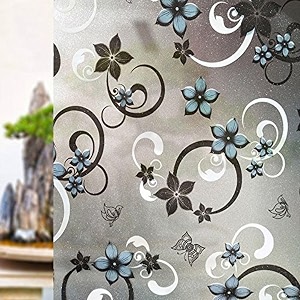 CVANU Vinyl Blue Flower Printed Botanical Window