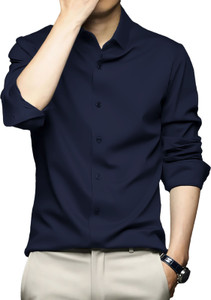 cvc men solid formal dark blue shirt