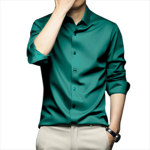 cvc men solid formal dark green shirt