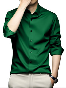 cvc men solid formal dark green shirt