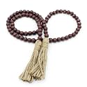 CVHOMEDECO. Wood Beads Garland with Tassels Farmhouse Rustic Wooden Prayer Bead String Wall Hanging Accent for Home Festival Decor. Brown Distressed