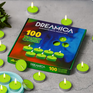 cw dreamica pack of 100  long-burning green tealight candle