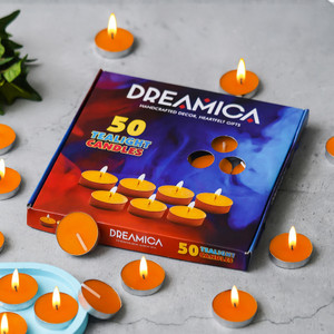 cw dreamica pack of 50  long-burning orange tealight candle orange pack of 50