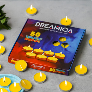 cw dreamica pack of 50  long-burning yellow tealight candles candle