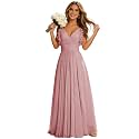 CWOAPO Spaghetti Strap Bridesmaid Dresses for Women Long Chiffon Dusty Rose A Line Formal Evening Gowns with Ruffle Sleeves US2