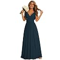 CWOAPO V Neck Bridesmaid Dresses for Women Long Ruffles Chiffon Spaghetti Straps A Line Pleated Formal Evening Gowns