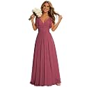 CWOAPO Spaghetti Strap Bridesmaid Dresses for Women Long Chiffon Desert Rose A Line Formal Evening Gowns with Ruffle Sleeves US2
