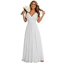 CWOAPO Chiffon Bridesmaid Dresses for Women Spaghetti Straps Ruched A-Line V Neck Formal Wedding Guest Evening Gown White Plus Size US28W