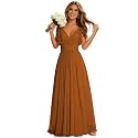 CWOAPO V Neck Bridesmaid Dresses for Women Long Ruffles Chiffon Spaghetti Straps A Line Pleated Formal Evening Gowns