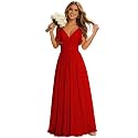 CWOAPO V Neck Bridesmaid Dresses for Women Long Ruffles Chiffon Spaghetti Straps A Line Pleated Formal Evening Gowns
