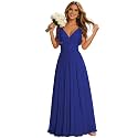 CWOAPO Royal Blue Long Bridesmaid Dresses for Women Ruffle Sleeve V Neck Chiffon Backless Pleated Formal Evening Gowns US4