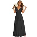 CWOAPO V Neck Bridesmaid Dresses for Women Long Ruffles Chiffon Spaghetti Straps A Line Pleated Formal Evening Gowns