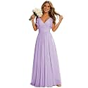 CWOAPO V Neck Bridesmaid Dresses for Women Long Ruffles Chiffon Spaghetti Straps A Line Pleated Formal Evening Gowns