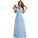 CWOAPO V Neck Bridesmaid Dresses for Women Long Ruffles Chiffon Spaghetti Straps A Line Pleated Formal Evening Gowns