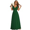 CWOAPO Emerald Green Chiffon Bridesmaid Dress with Ruffle Sleeves Empire Waist V Neck Pleated Formal Party Evening Gown US16