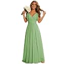 CWOAPO Dusty Sage Plus Size Bridesmaid Dresses for Women Ruffle Pleated Chiffon A Line Empire Waist Formal Dress V-Neck Evening Gown US22W