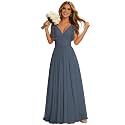 CWOAPO Chiffon Ruffle Long Bridesmaids Dress for Women Stormy Blue Plus Size A Line Formal Bridesmaid Dresses Backless Evening Gowns US24W