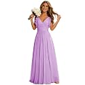 CWOAPO V Neck Bridesmaid Dresses for Women Long Ruffles Chiffon Spaghetti Straps A Line Pleated Formal Evening Gowns