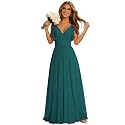 CWOAPO Chiffon Ruffle Long Bridesmaids Dress for Women Teal Plus Size A Line Formal Bridesmaid Dresses Backless Evening Gowns US24W