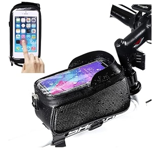 cybic bicycle frame bag with phone holder65 inch touch screen black waterproof storage pouch zipper design for cycling