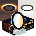 CycevSun 24 Pack Black 6 Inch Recessed Lights with Night Light