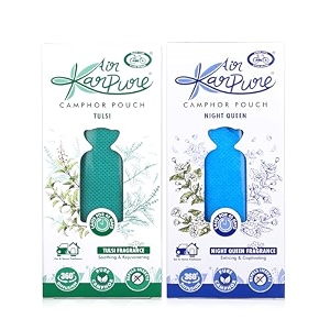 cycle pure karpure camphor pouch - pack of 2  air freshener for wardrobe home office bathroom car  night queen thulsi  lasts up to 45 days cone