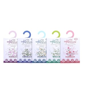 cycle pure karpure camphor sachet - pack of 5  air freshener for wardrobe home office bathroom car turkish rose night queen thulsi floral musk eucalyptus each lasts up to 30 days