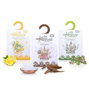 cycle pure karpure camphor sachet - pack of 3  air freshener for bathroom toilets cars wardrobes homes amp offices  oudh citrus amp thyme fragrance  each lasts up to 30 days 30gm each