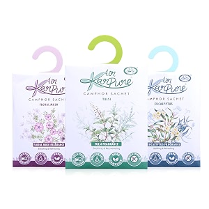 cycle pure karpure camphor sachet - pack of 3  air freshener for wardrobe home office bathroom car  thulsi floral musk eucalyptus each lasts up to 30 days