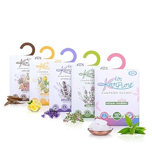 cycle pure karpure camphor sachet - pack of 5  air freshener for bathroom cars wardrobes homes amp offices  oudh citrus lavender thyme amp original camphor fragrance  each lasts up to 30 days