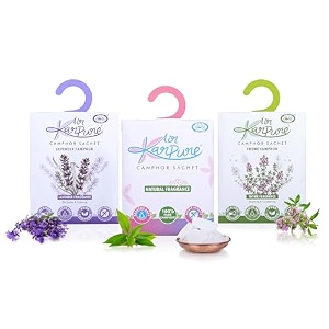 cycle pure karpure camphor sachet - pack of 3  air freshener for bathroom toilets wardrobes homes amp offices  thyme lavender amp original camphor fragrance  each lasts up to 30 days