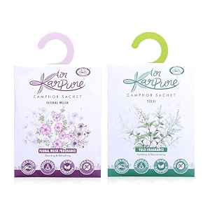 cycle pure karpure camphor sachet - pack of 2  air freshener for wardrobe home office bathroom car  thulsi floral musk  each lasts up to 30 days