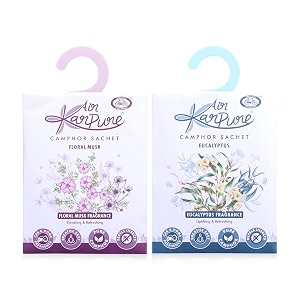 cycle pure karpure camphor sachet - pack of 2  air freshener for wardrobe home office bathroom car  floral musk eucalyptus  each lasts up to 30 days