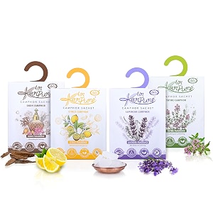 cycle pure karpure camphor sachet - pack of 4  air freshener for bathroom toilets cars wardrobes homes amp offices  oudh citrus lavender amp thyme fragrance  each lasts up to 30 days 30gm each