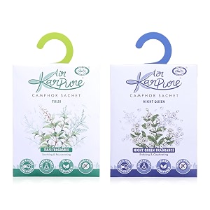 cycle pure karpure camphor sachet - pack of 2  air freshener for wardrobe home office bathroom car  night queen thulsi  each lasts up to 30 days