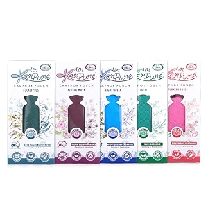 cycle pure karpure cone camphor pouch - pack of 5  air freshener for wardrobe home office bathroom car turkish rose night queen thulsi floral musk eucalyptus fragrance  lasts up to 45 days