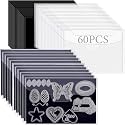 CYFUN DESIGN 60 PCS Large Stamp and Die Storage Bag with Rubber Magnetic Sheets, 0.5mm Thickeness, 7.5x5.5inch Clear Craft Die Storage Envelopes