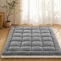Cymula California King Futon Mattress Topper, Sherpa Mattress Pad for Cal King Bed with 900GSM Down Extra Thick Mattress Cover Pillow Top with 8-21" Pockets, Grey