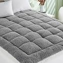 Cymula Mattress Topper Full Size, Soft Sherpa Mattress Pad for Back Pain Sleeper Extra Thick Luxury Plush Mattress Cover, Pillow Top Futon Protector with 8-21" Deep Pocket, Grey