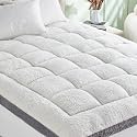 Cymula Twin XL Mattress Topper, Sherpa Thick Mattress Pad for Dorm Bed Warm Plush Pillow Top Mattress Cover for Back Pain with 900GSM Down Alternative Soft Winter Mattress Protector Cover, White